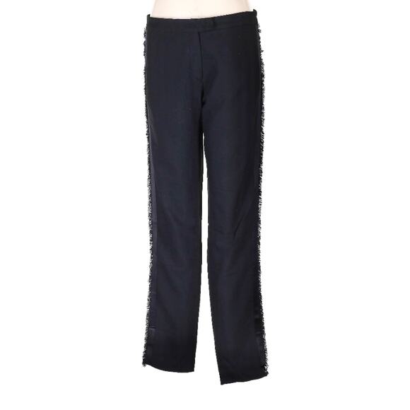 Maje Pauline SatinTuxedo Stripe Fringe Trim Black Low Rise Pants 40 L 10/12 - Picture 3 of 10